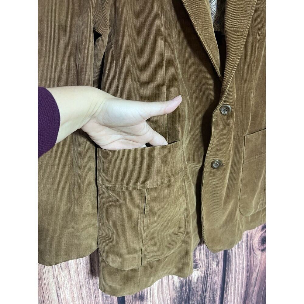 Corduroy Men Blazer Sport Coat Jacket Vintage 80s Haggar Sz 46 Brown Suit - Picture 10 of 13
